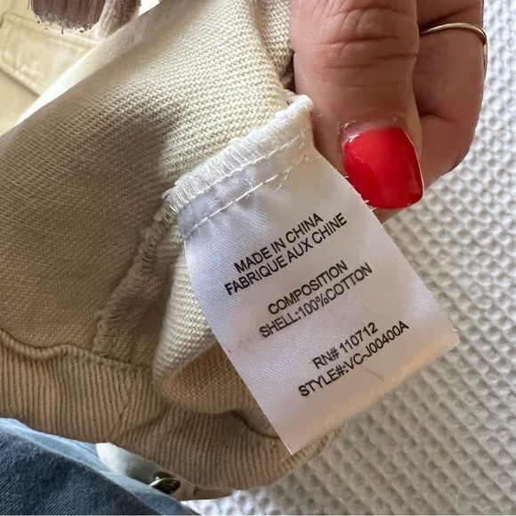 VIGOSS cinch hem drawstring cropped denim jacket beige women’s SIZE XL neutral - Picture 7 of 9